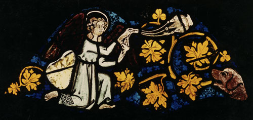 Fig. 1. Corrosion to glass from a choir window in Altenberg cathedral (c.1260),
            probably resulting from mechanical cleaning.