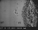 Fig. 25. Electron-ray micro-analysis image of a sample before
                                treatment, but after marking with a Vickers diamond (magnification
                                200x).