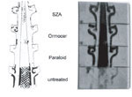 Fig. 11. Testing different stabilization agents, with the
                                self-adhesive foil on the left.