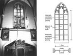 Fig. 4. Keyenberg: the measuring equipment as installed, and
                                    diagrammatic view and horizontal section of the window.