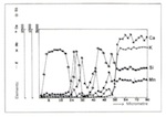 Fig. 9. Distribution of elements (electron microprobe linescan) on a
                            section through the surface of a model glass after 10 weeks of
                            weathering in the climate chamber and 6 hours of treatment in
                            hydrazine.